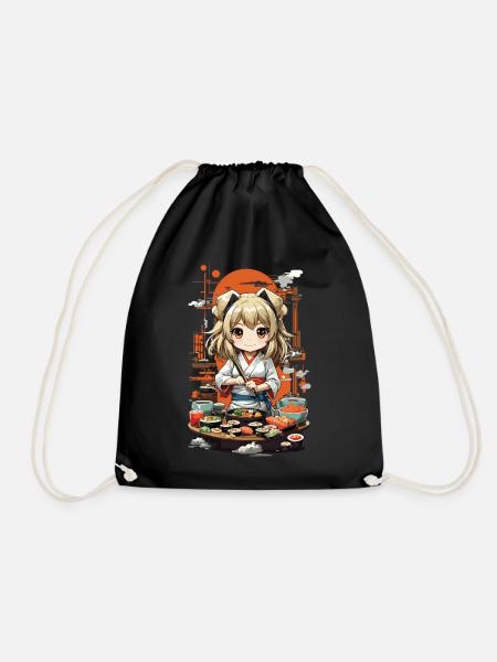 Kawaii Anime Sushi Girl Streetwear Food Design - Turnbeutel - Schwarz