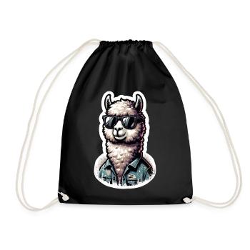 Alpaca Cool Sunglasses Denim Jacket - Drawstring Bag - black - Front