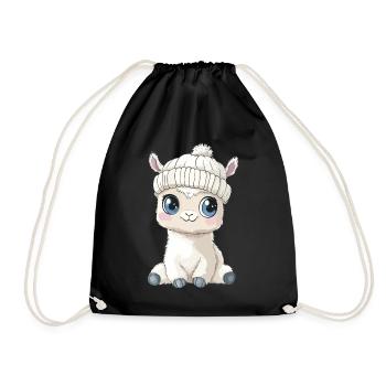 Alpaca Cute Cute Baby Kids Animal Llama Cartoon - Drawstring Bag - black - Front