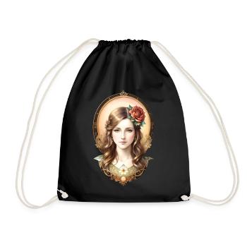 Art Nouveau Woman with Rose - Vintage Portrait - Drawstring Bag - black - Front