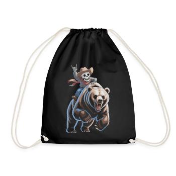 Skeleton cowboy on bear - Drawstring Bag - black - Front