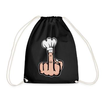 Mittelfinger Stinkefinger Kochmütze Design - Turnbeutel - Schwarz - Vorne