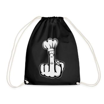 Mittelfinger Stinkefinger Kochmütze Design - Turnbeutel - Schwarz - Vorne