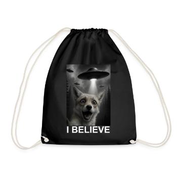 Fox, UFO, Abduction in the Forest, Humor, Extraterrestrial - Drawstring Bag - black - Front