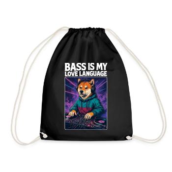 Shiba Inu DJ – Bass Is My Love Language - Drawstring Bag - black - Front