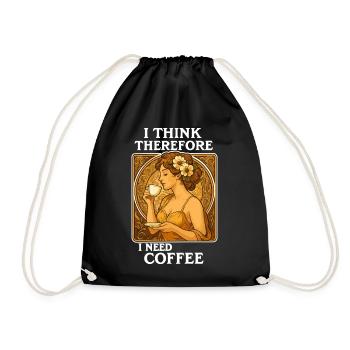 Art Nouveau Pin-Up: I think, therefore coffee - Drawstring Bag - black - Front