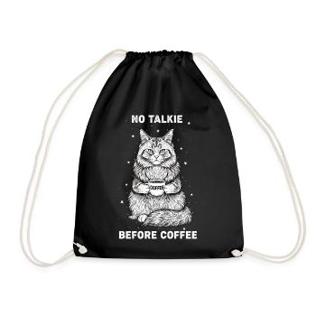 No conversation in front of coffee lover cat - Drawstring Bag - black - Front