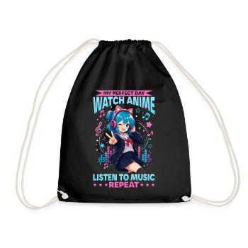 Anime and Music Chibi - Drawstring Bag - black - Front