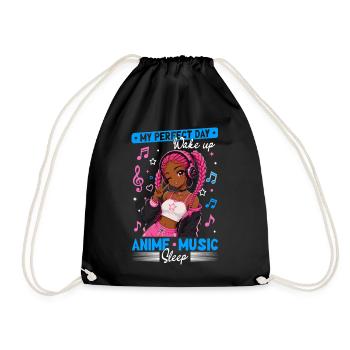 Anime and Music Chibi Black Girl - Turnbeutel - Schwarz - Vorne