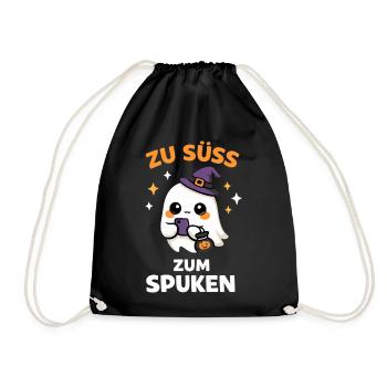 Zu süß zum Spuken – Kawaii-Geist mit Hexenhut - Turnbeutel - Schwarz - Vorne