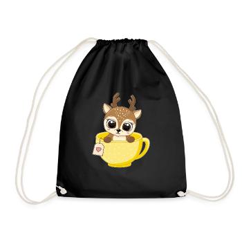 Baby Rentier in Tasse Weihnachten Kind Geschenke - Turnbeutel - Schwarz - Vorne