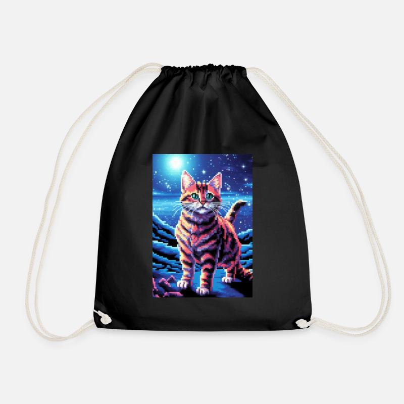 Kosmische Katze: Ein Pixelart-Abenteuer im Weltrau - Turnbeutel - Schwarz