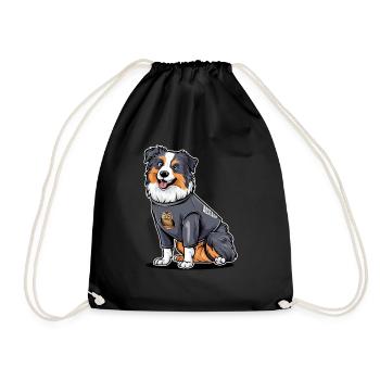 Cute Australian Shepherd with Owl - Drawstring Bag - black - Front