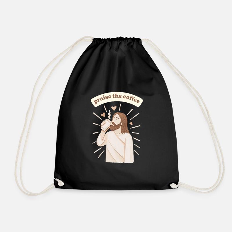 Praise the coffee - weirdpeoplelovethis. - Drawstring Bag - black