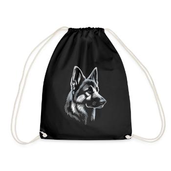Deutscher Schäferhund Kopf silber - Turnbeutel - Schwarz - Vorne