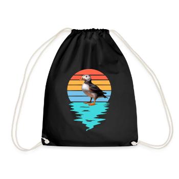 Cut Puffin in Sea - Drawstring Bag - black - Front