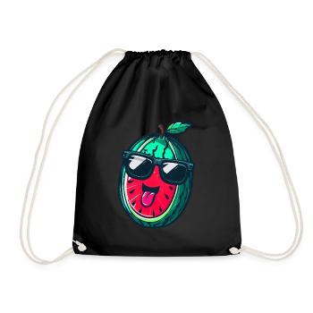 Wassermelone mit Sonnenbrille - Cooles Kawaii Desi - Turnbeutel - Schwarz - Vorne