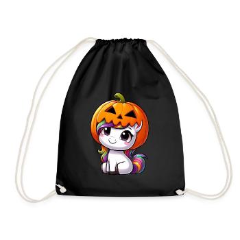 Halloween Einhorn Kürbis süß quirky - Turnbeutel - Schwarz - Vorne