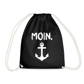 Moin 100 % Norddeutsch Geschenk Tee Shirt - Turnbeutel - Schwarz - Vorne