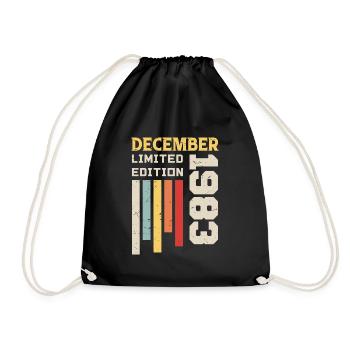 December 1983 - December 1983 Birthday Gift - Drawstring Bag - black - Front