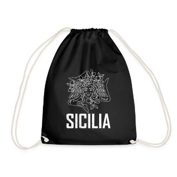 Sizilien Sicilia Italien Urlaub Flagge National - Turnbeutel - Schwarz - Vorne