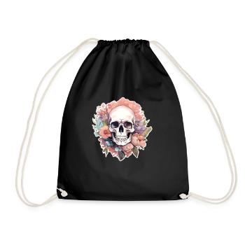 Human Skull & Flowers 13 - Drawstring Bag - black - Front