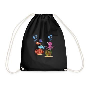 Sea Creatures Octopus Underwater World Octopus - Drawstring Bag - black - Front