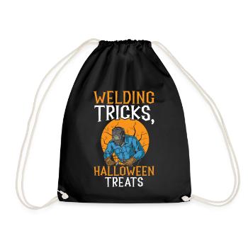 welding tricks halloween treats welder ha - Drawstring Bag - black - Front