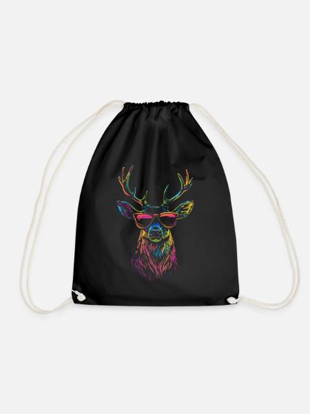 Hirsch mit Sonnenbrille im Regenbogenfarbe - Turnbeutel - Schwarz