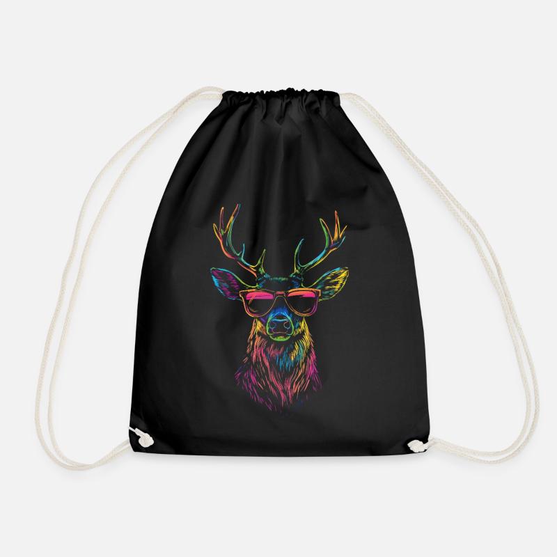 Hirsch mit Sonnenbrille im Regenbogenfarbe - Turnbeutel - Schwarz