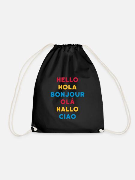 ★ Designfarben änderbar ★ Hello Hola Bonjour Olá - Turnbeutel - Schwarz