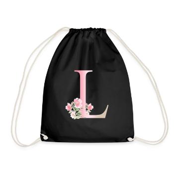 Letter L with flowers - Drawstring Bag - black - Front