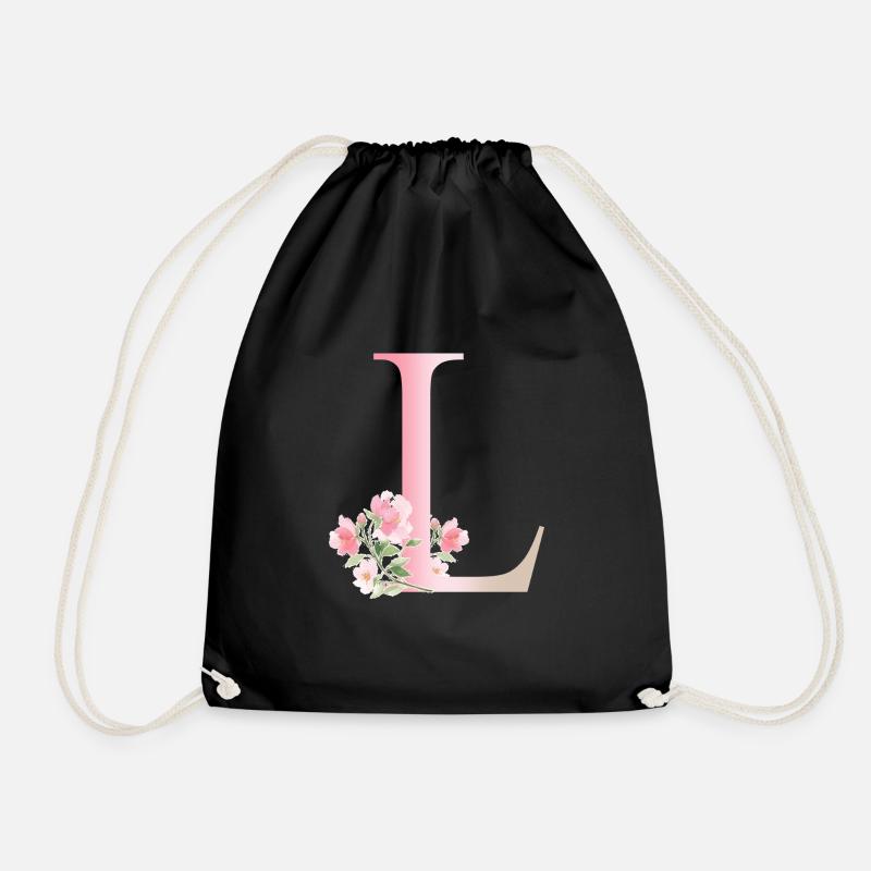 Letter L with flowers - Drawstring Bag - black