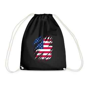 USA Flagge Amerika Fahne Stars & Stripes Patriot - Turnbeutel - Schwarz - Vorne