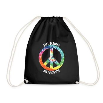 Always be friendly Colorful batik peace symbol - Drawstring Bag - black - Front
