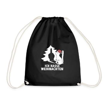 Ich Hasse Weihnachten Katze Weihnachtsbaum Humor - Turnbeutel - Schwarz - Vorne