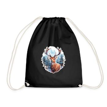Winter landscape with deer - Drawstring Bag - black - Front
