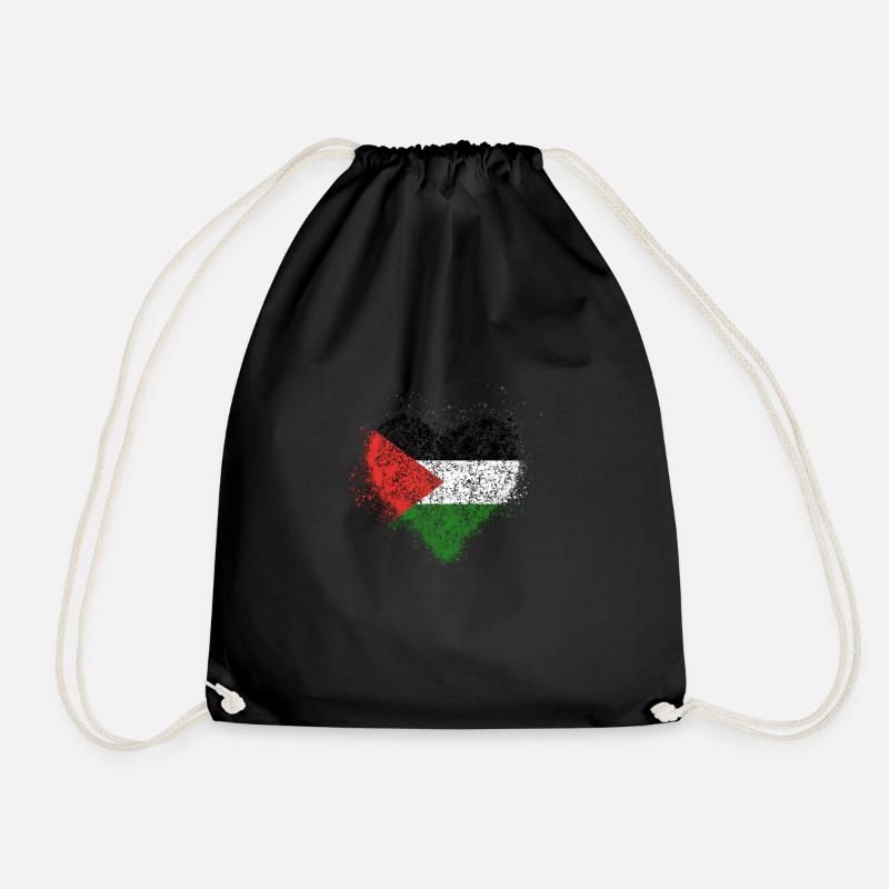Heart Palestine Flag Vintage - Drawstring Bag - black