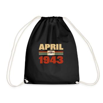 80. Geburtstag April Jahrgang 1943 Geschenkidee - Turnbeutel - Schwarz - Vorne