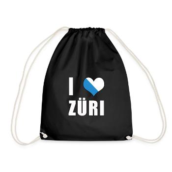 i love Zurich Züri Love Heart Switzerland Gift - Drawstring Bag - black - Front