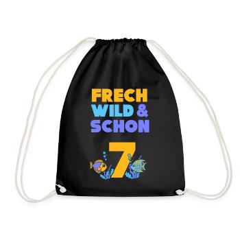 7 Jahre Geburtstag Junge Mädchen Fisch - Turnbeutel - Schwarz - Vorne