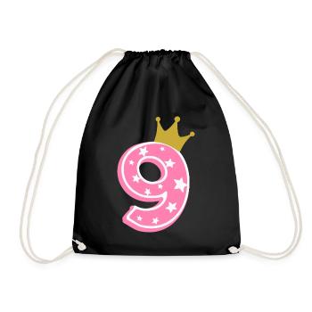 9 Krone 9th birthday 9 years - Drawstring Bag - black - Front