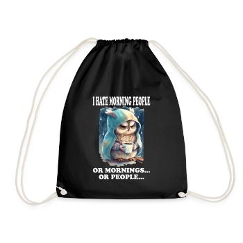 I Hate Morning People Funny Saying Morning Grouch - Drawstring Bag - black - Front