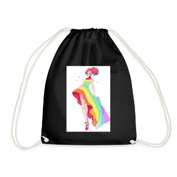 Rainbow Dreams: Cute Cartoon Anime Girl in LGTBQ+ - Drawstring Bag - black - Front