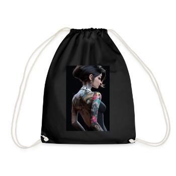 Ink Enchantress: Anime Beauty in a Black Dress - Drawstring Bag - black - Front