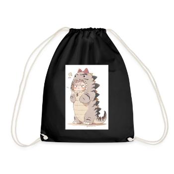 Dino Dreams: Captivating Drawing of a Cute Anime - Drawstring Bag - black - Front