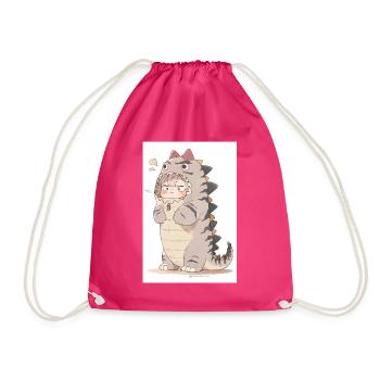 Dino Dreams: Captivating Drawing of a Cute Anime - Drawstring Bag - fuchsia - Front
