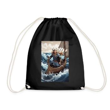 Viking on boat - Drawstring Bag - black - Front