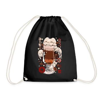 Japan Catpuccino Kaffee Katze - Kaffee - Turnbeutel - Schwarz - Vorne