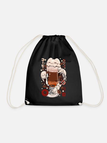 Japan catpuccino coffee cat - Coffee - Drawstring Bag - black